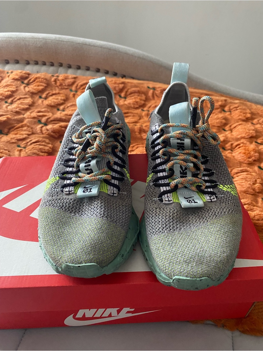Nike Kids Grey & Mint Green Knit Sneakers